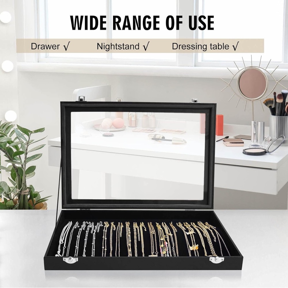 Black Velvet Necklace Organizer Box with Clear Lid - Picture 5 of 5